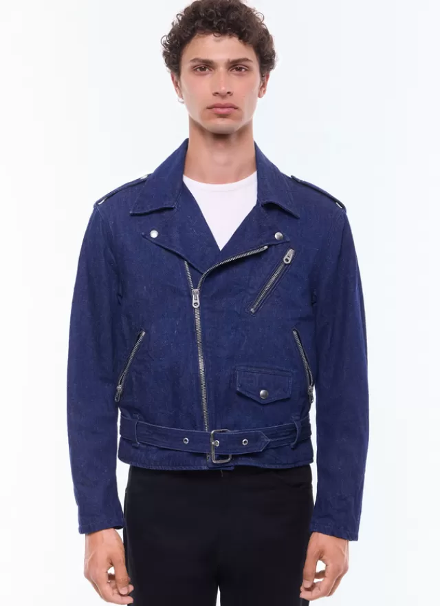 Fursac Blouson en denim de coton et lin