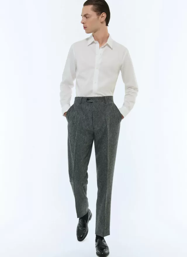 Fursac Pantalon ajusté en tweed de laine